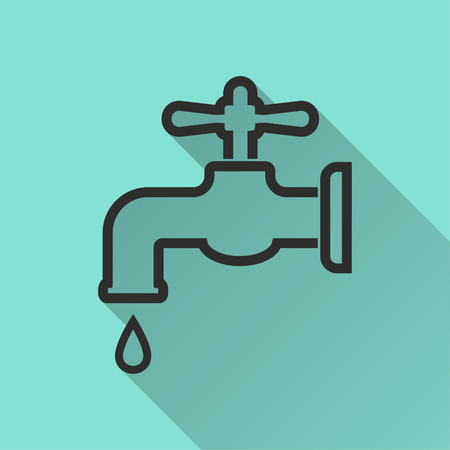Faucet vector icon with long shadow. Black illustration isolated on green background for graphic and web design.のイラスト素材