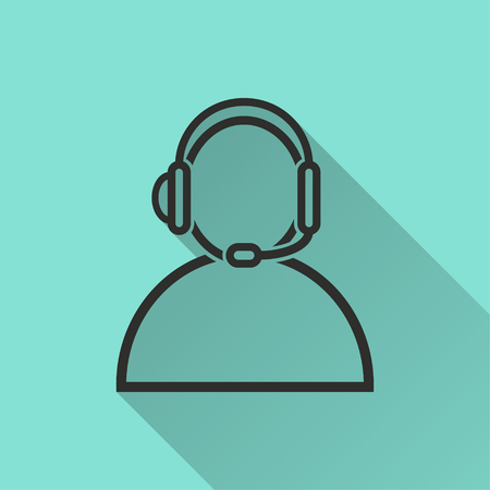 Assistance vector icon with long shadow. Black illustration isolated on green background for graphic and web design.のイラスト素材