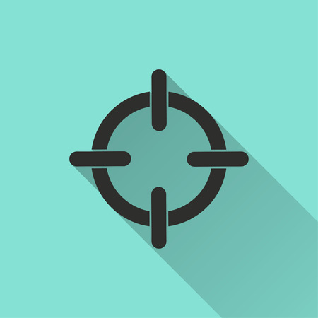 Target vector icon with long shadow. Black illustration isolated on green background for graphic and web design.のイラスト素材