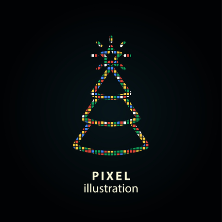 Christmas tree - pixel icon. Vector Illustration. Design logo element. Isolated on black background. It is easy to change to any color.のイラスト素材