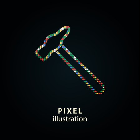 Hammer - pixel icon. Vector Illustration. Design logo element. Isolated on black background. It is easy to change to any color.のイラスト素材