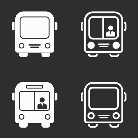 Bus vector icons set. White illustration isolated for graphic and web design.のイラスト素材