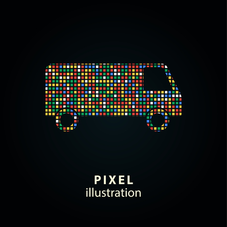 Truck - pixel icon. Vector Illustration. Design logo element. Isolated on black background. It is easy to change to any color.のイラスト素材