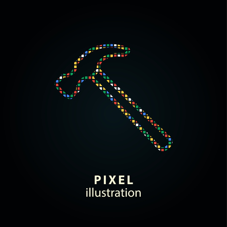 Hammer - pixel icon. Vector Illustration. Design logo element. Isolated on black background. It is easy to change to any color.のイラスト素材
