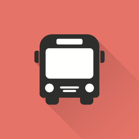Bus vector icon with long shadow. Illustration isolated on red background for graphic and web design.のイラスト素材