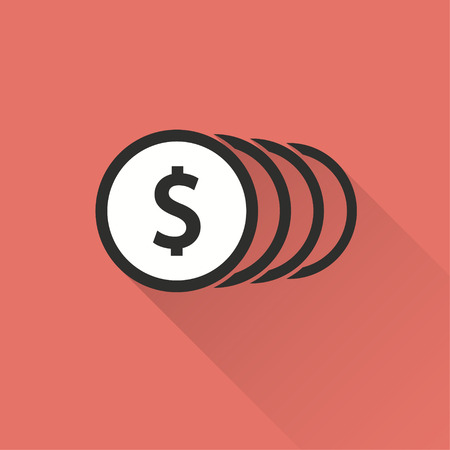 Salary vector icon with long shadow. Illustration isolated on red background for graphic and web design.のイラスト素材