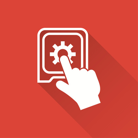 Safe vector icon with long shadow. White illustration isolated on red background for graphic and web design.のイラスト素材