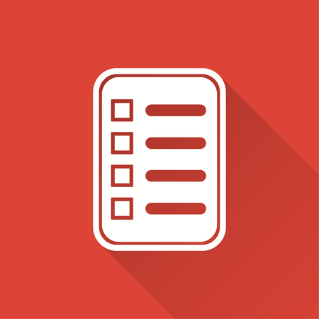 Clipboard vector icon with long shadow. White illustration isolated on red background for graphic and web design.のイラスト素材