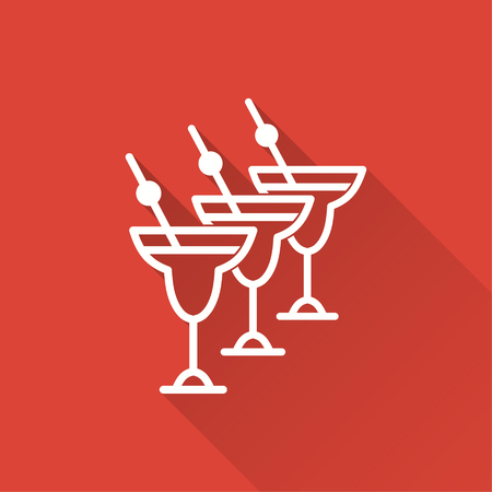 Cocktail vector icon with long shadow. White illustration isolated on red background for graphic and web design.のイラスト素材