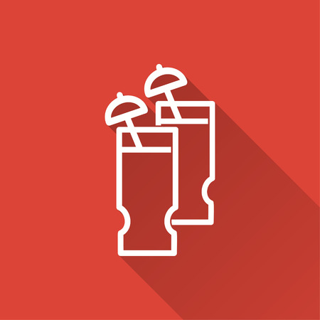 Cocktail vector icon with long shadow. White illustration isolated on red background for graphic and web design.のイラスト素材