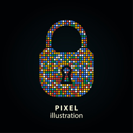 Lock - pixel icon. Illustration. Design element. Isolated on black . It is easy to change to any color.のイラスト素材