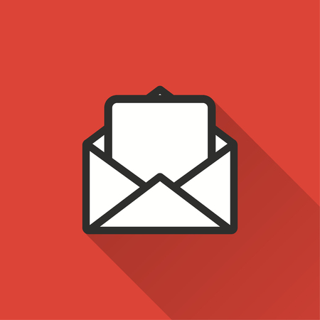 Mail vector icon with long shadow. Illustration isolated on red background for graphic and web design.のイラスト素材