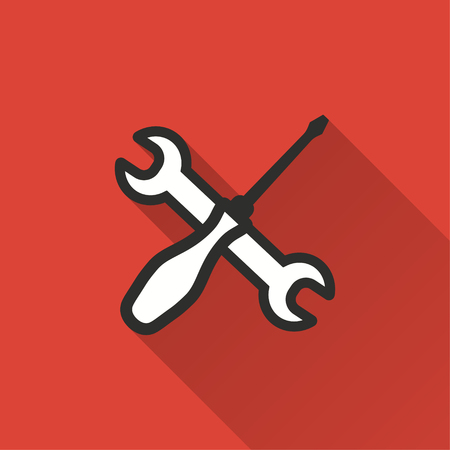 Tool vector icon with long shadow. Illustration isolated on red background for graphic and web design.のイラスト素材