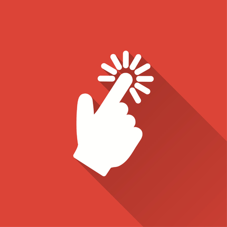 Touch vector icon with long shadow. Illustration isolated on red background for graphic and web design.のイラスト素材