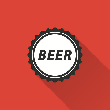 Bottle cap vector icon with long shadow. Illustration isolated on red background for graphic and web design.のイラスト素材