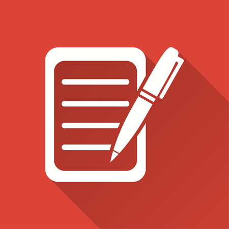 Application form vector icon with long shadow. Illustration on red backgroun isolated for graphic and web design.のイラスト素材