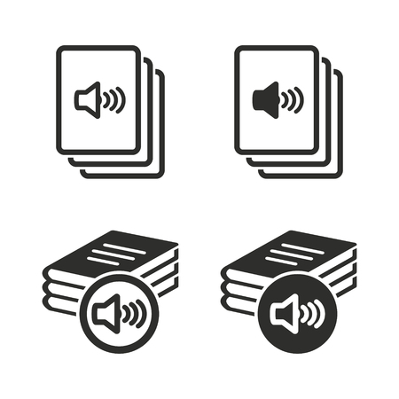 Audio book vector icons set. Black Illustration isolated for graphic and web design.のイラスト素材