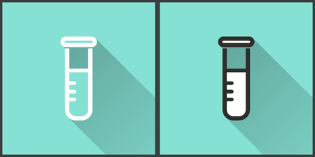 Flask vector icon with long shadow. Illustration isolated on green background for graphic and web design.のイラスト素材