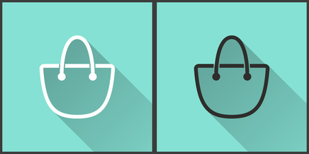 Shopping bag vector icon with long shadow. Illustration isolated on green background for graphic and web design.のイラスト素材