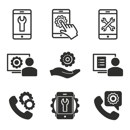 Assistance vector icons set. Black illustration isolated for graphic and web design.のイラスト素材