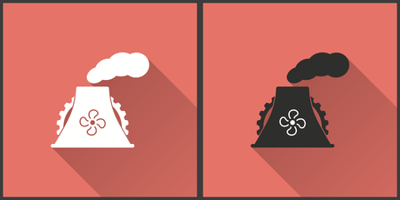 Factory vector icon with long shadow. Illustration on red background isolated for graphic and web design.のイラスト素材