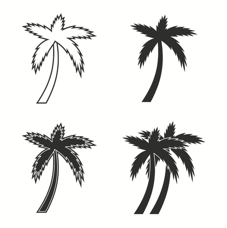 Palm tree vector icons set. Black illustration isolated for graphic and web design.のイラスト素材