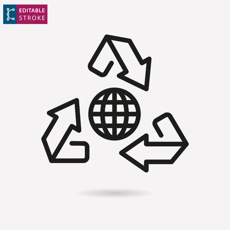 Ecology - outline black icon. Editable stroke. Vector illustrationのイラスト素材
