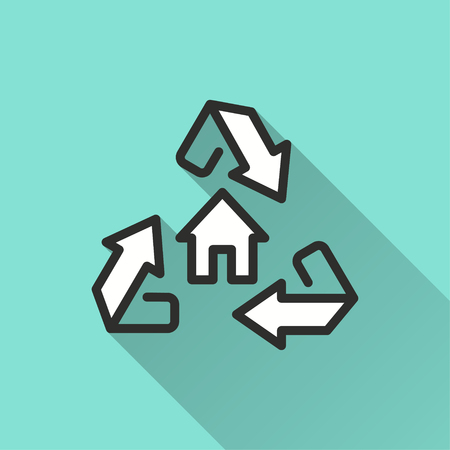 Ecological recycling concept vector icon house with long shadow, isolated for graphic and web design.のイラスト素材