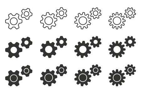 Simple set vector setting icons. Black illustrations isolated for graphic and web design. Cog, gear, cogwheel, development, ets.のイラスト素材