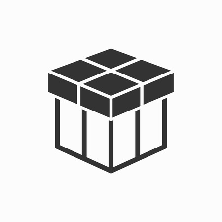 Gift box surprise icon. Birthday present, celebration symbol. Black vector illustration isolated on white. Simple pictogram for graphic and web design.のイラスト素材