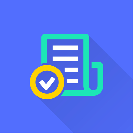 Survey vector icon with long shadow. Illustration isolated on blue background for graphic and web design.のイラスト素材