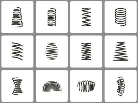 Metal spring icon set. Black vector illustrations isolated on white. Simple pictograms for graphic and web design.のイラスト素材