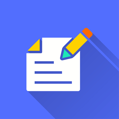 Business report vector icon with long shadow. Illustration isolated on blue background for graphic and web design.のイラスト素材
