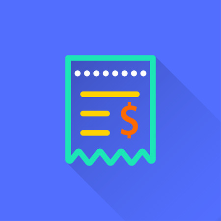 Receipt vector icon with long shadow. Illustration isolated on blue background for graphic and web design.のイラスト素材