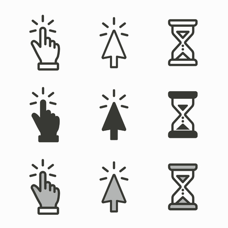 Cursor icons. Mouse, hand, arrow, hourglass illustration isolated on white.のイラスト素材