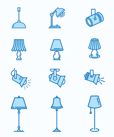 Lighting flat line icons. Thin signs for for mobile and web applications.のイラスト素材
