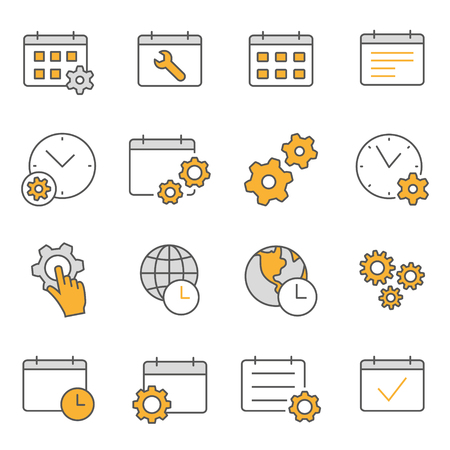 Settings calendar flat line icons set. Editable Stroke. Change to any size and any colour.のイラスト素材