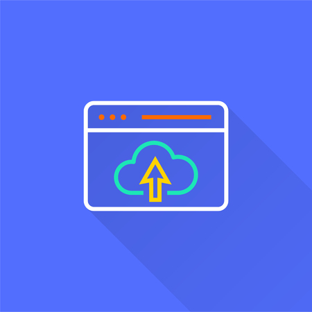 E-learning distance education vector icon with long shadow. Illustration isolated on blue background for graphic and web design.のイラスト素材