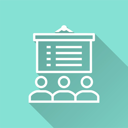 Presentation vector icon with long shadow. Illustration isolated on blue background for graphic and web design.のイラスト素材