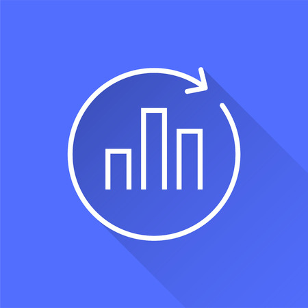 Data analysis vector icon with long shadow. White illustration isolated on blue background for graphic and web design.のイラスト素材