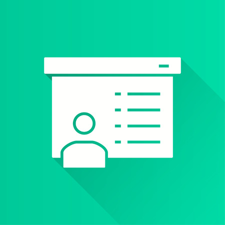 Conference vector icon with long shadow. White illustration isolated on blue background for graphic and web design.のイラスト素材