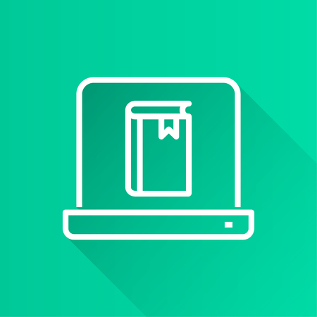 E-learning distance education vector icon with long shadow. White illustration isolated on blue background for graphic and web design.のイラスト素材
