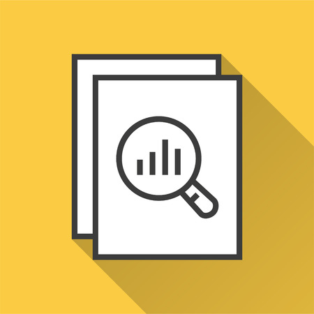 Search vector icon with long shadow. Simple illustration isolated on yellow background for graphic and web design.のイラスト素材