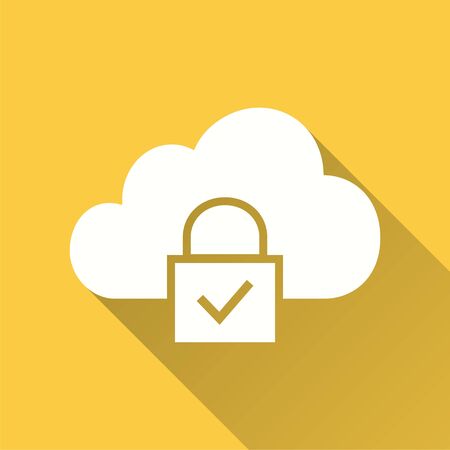 Data security vector icon with long shadow. Simple illustration isolated on yellow background for graphic and web design.のイラスト素材