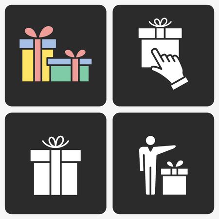 Gift box vector icon set. Solid illustration isolated on black background for graphic and web design.のイラスト素材