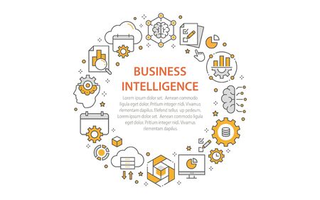 Business intelligence circle template icons. Set of machine learning, analytics, visualization, science vector illustrations.のイラスト素材