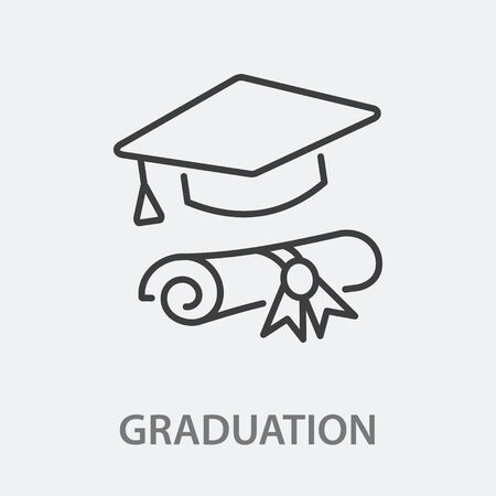 Graduation cap line icon. Vector illustration on white background.のイラスト素材