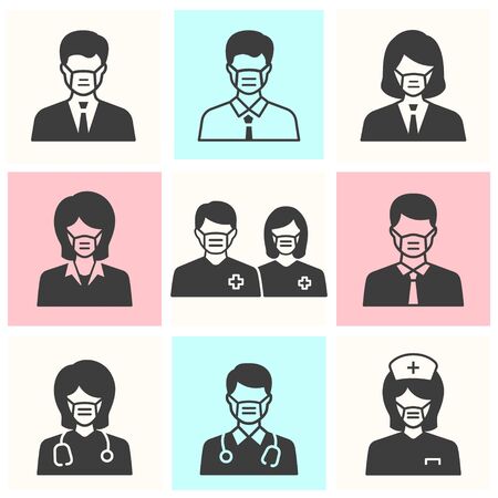 Doctor icon set. Black vector illustrations isolated on white.のイラスト素材