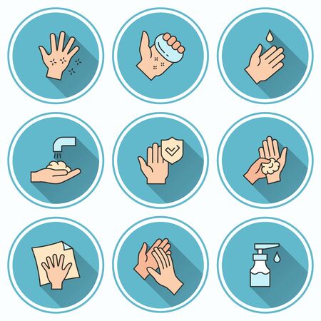 Washing hands icon. Simple illustrations with long shadow isolated for graphic and web design.のイラスト素材