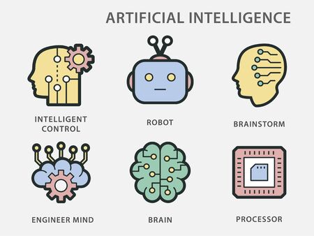 Artificial intelligence icons. Simple illustrations isolated for graphic and web design.のイラスト素材